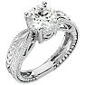 Round Engagement Rings, 2 Carat Diamond Solitaire Engagement Ring with Tapered Etched Band Crafted In 14 Karat White Gold Image-2