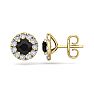 2 1/2 Carat Black Diamond Halo Stud Earrings In 14 Karat Yellow Gold Image-1
