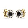 1 1/2 Carat Black Diamond Halo Stud Earrings In 14 Karat Yellow Gold Image-4