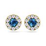1 1/2 Carat Blue Diamond Halo Stud Earrings In 14 Karat Yellow Gold Image-2