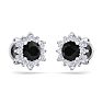 1 Carat Round Shape Flower Black Diamond Halo Stud Earrings In 14 Karat White Gold Image-4