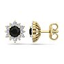 1 Carat Round Shape Flower Black Diamond Halo Stud Earrings In 14 Karat Yellow Gold Image-1