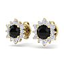 1 Carat Round Shape Flower Black Diamond Halo Stud Earrings In 14 Karat Yellow Gold Image-2