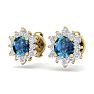 1 Carat Round Shape Flower Blue Diamond Halo Stud Earrings In 14 Karat Yellow Gold Image-2