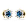 1 Carat Round Shape Flower Blue Diamond Halo Stud Earrings In 14 Karat Yellow Gold Image-4