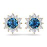 1 1/2 Carat Round Shape Flower Blue Diamond Halo Stud Earrings In 14 Karat Yellow Gold Image-3
