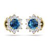 1 1/2 Carat Round Shape Flower Blue Diamond Halo Stud Earrings In 14 Karat Yellow Gold Image-4