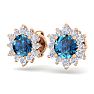 1 1/2 Carat Round Shape Flower Blue Diamond Halo Stud Earrings In 14 Karat Rose Gold Image-2