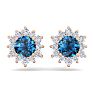 1 1/2 Carat Round Shape Flower Blue Diamond Halo Stud Earrings In 14 Karat Rose Gold Image-3
