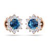 1 1/2 Carat Round Shape Flower Blue Diamond Halo Stud Earrings In 14 Karat Rose Gold Image-4