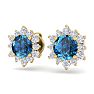 2 Carat Round Shape Flower Blue Diamond Halo Stud Earrings In 14 Karat Yellow Gold Image-2