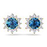 2 Carat Round Shape Flower Blue Diamond Halo Stud Earrings In 14 Karat Yellow Gold Image-3