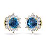 2 Carat Round Shape Flower Blue Diamond Halo Stud Earrings In 14 Karat Yellow Gold Image-4