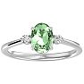1.15 Carat Oval Shape Green Amethyst and Two Diamond Ring In 14 Karat White Gold Image-1