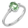 1.15 Carat Oval Shape Green Amethyst and Two Diamond Ring In 14 Karat White Gold Image-2