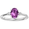 Pink Gemstones 1 1/2 Carat Oval Shape Pink Topaz and Two Diamond Ring In 14 Karat White Gold Image-1