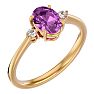 Pink Gemstones 1 1/2 Carat Oval Shape Pink Topaz and Two Diamond Ring In 14 Karat Yellow Gold Image-2