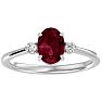 Garnet Ring: Garnet Jewelry: 1 1/2 Carat Oval Shape Garnet and Two Diamond Ring In 14 Karat White Gold Image-1