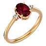 Garnet Ring: Garnet Jewelry: 1 1/2 Carat Oval Shape Garnet and Two Diamond Ring In 14 Karat Yellow Gold Image-2
