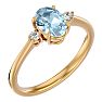 Aquamarine Ring: Aquamarine Jewelry: 1 1/4 Carat Oval Shape Aquamarine and Two Diamond Ring In 14 Karat Yellow Gold Image-2