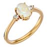 1 Carat Oval Shape Opal Ring with Two Diamonds In 14 Karat Yellow Gold Image-2