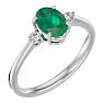 1 1/4 Carat Oval Shape Emerald and Two Diamond Ring In 14 Karat White Gold Image-2