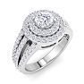 Moissanite Engagement Ring; 1 Carat Moissanite Double Halo Engagement Ring In 14 Karat White Gold Image-2