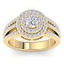 Moissanite Engagement Ring; 1 1/2 Carat Moissanite Double Halo Engagement Ring In 14 Karat Yellow Gold Image-1