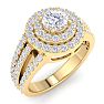 Moissanite Engagement Ring; 1 1/2 Carat Moissanite Double Halo Engagement Ring In 14 Karat Yellow Gold Image-2
