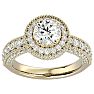 Moissanite Engagement Ring; 2 1/2 Carat Moissanite Halo Engagement Ring In 14 Karat Yellow Gold Image-1