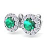 2 1/2 Carat Emerald and Diamond Halo Stud Earrings In 14 Karat White Gold Image-2