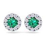 2 1/2 Carat Emerald and Diamond Halo Stud Earrings In 14 Karat White Gold Image-3