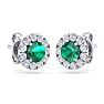 2 1/2 Carat Emerald and Diamond Halo Stud Earrings In 14 Karat White Gold Image-4