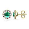 2 1/2 Carat Emerald and Diamond Halo Stud Earrings In 14 Karat Yellow Gold Image-1