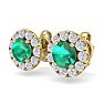 2 1/2 Carat Emerald and Diamond Halo Stud Earrings In 14 Karat Yellow Gold Image-2