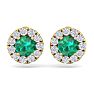 2 1/2 Carat Emerald and Diamond Halo Stud Earrings In 14 Karat Yellow Gold Image-3