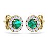 2 1/2 Carat Emerald and Diamond Halo Stud Earrings In 14 Karat Yellow Gold Image-4
