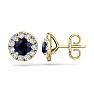 2 1/2 Carat Sapphire and Diamond Halo Stud Earrings In 14 Karat Yellow Gold Image-1