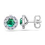 1 1/2 Carat Emerald and Diamond Halo Stud Earrings In 14 Karat White Gold Image-1