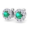 1 1/2 Carat Emerald and Diamond Halo Stud Earrings In 14 Karat White Gold Image-2