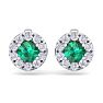 1 1/2 Carat Emerald and Diamond Halo Stud Earrings In 14 Karat White Gold Image-3