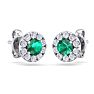 1 1/2 Carat Emerald and Diamond Halo Stud Earrings In 14 Karat White Gold Image-4