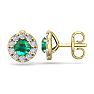 1 1/2 Carat Emerald and Diamond Halo Stud Earrings In 14 Karat Yellow Gold Image-1