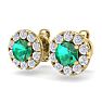 1 1/2 Carat Emerald and Diamond Halo Stud Earrings In 14 Karat Yellow Gold Image-2