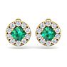 1 1/2 Carat Emerald and Diamond Halo Stud Earrings In 14 Karat Yellow Gold Image-3