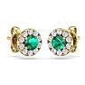 1 1/2 Carat Emerald and Diamond Halo Stud Earrings In 14 Karat Yellow Gold Image-4