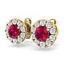 1 1/2 Carat Ruby and Diamond Halo Stud Earrings In 14 Karat Yellow Gold Image-2