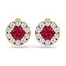 1 1/2 Carat Ruby and Diamond Halo Stud Earrings In 14 Karat Yellow Gold Image-3