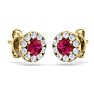 1 1/2 Carat Ruby and Diamond Halo Stud Earrings In 14 Karat Yellow Gold Image-4