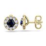 1 1/2 Carat Sapphire and Diamond Halo Stud Earrings In 14 Karat Yellow Gold Image-1